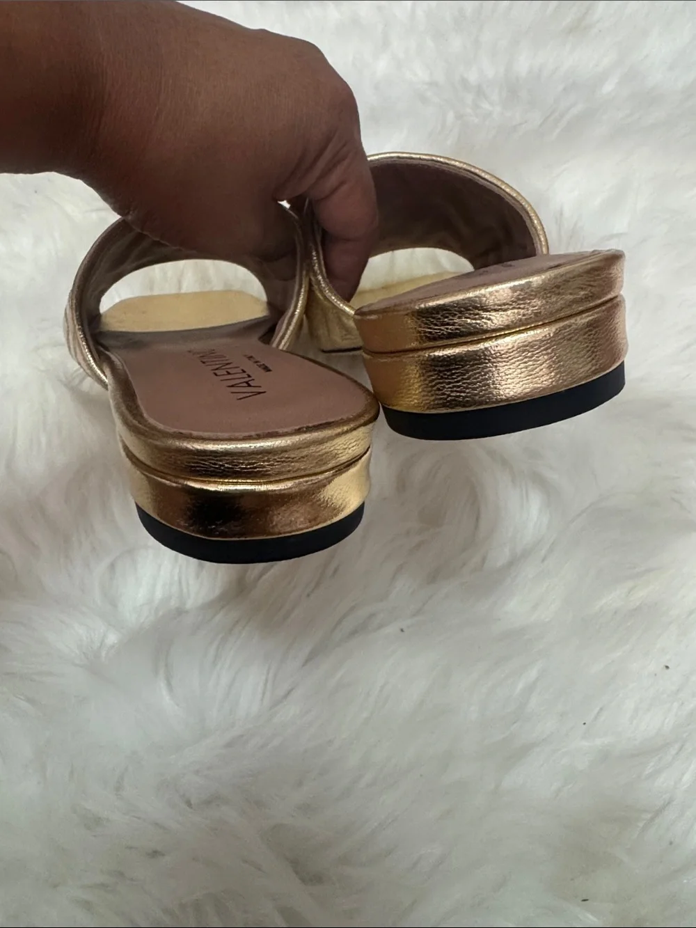 Valentino Metallic Gold Quilted Logo Sandals